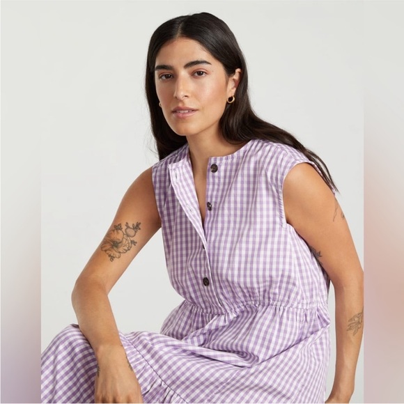 NEW Everlane The Tiered Gingham Midi Dress Size Small - Picture 3 of 15